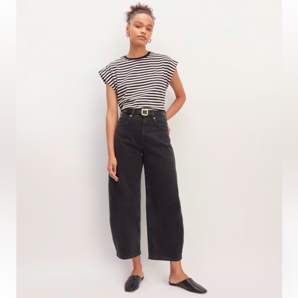 The Muscle Tee in Essential Cotton. Black/white stripe edgy muscle tee. Size M.